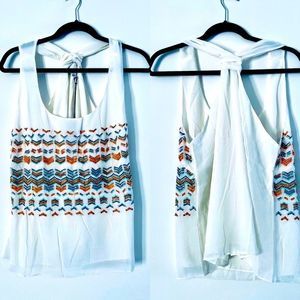 Greylin Boho Tank Large L White Beaded Embellished Women Blouse Top Summer NWT